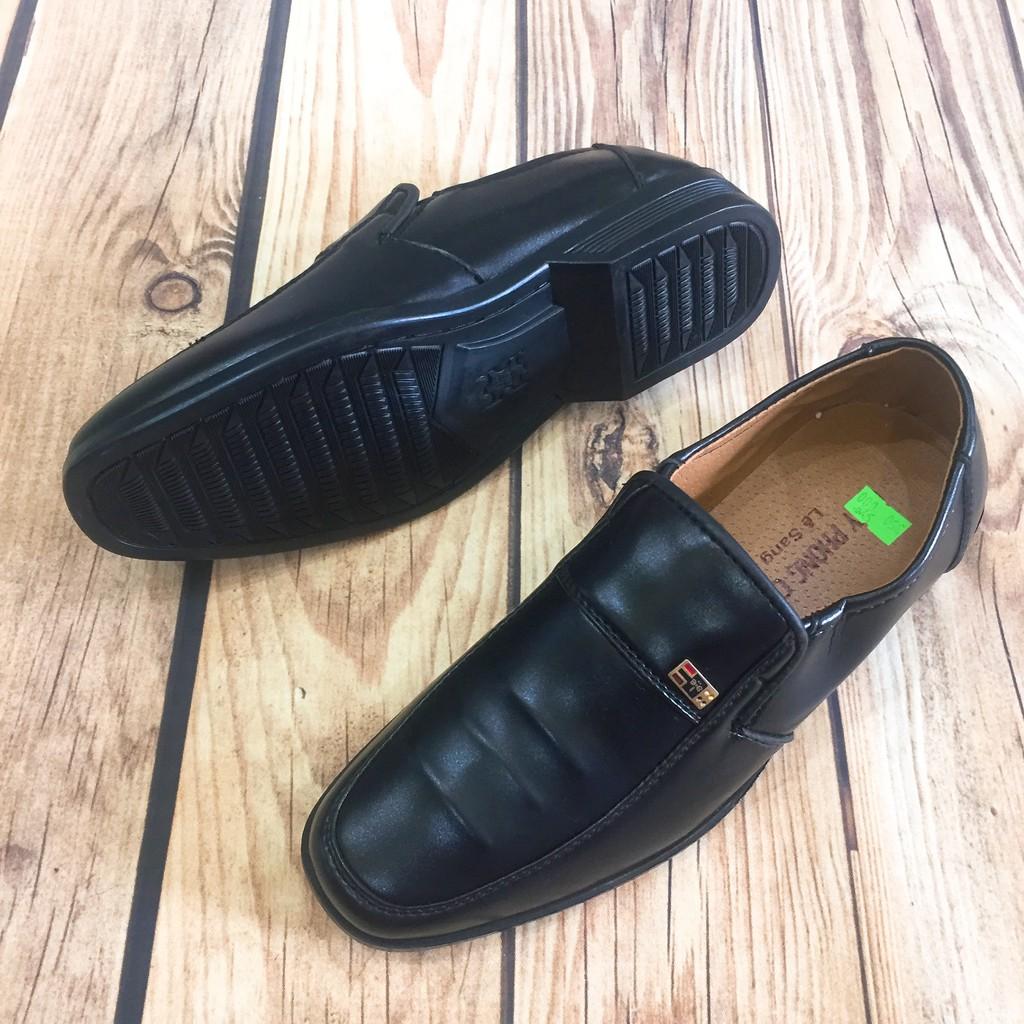 Giầy nam trung niên da mềm đen trơn may đế