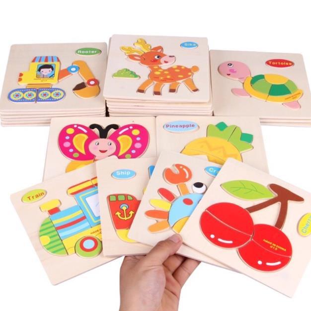 Bộ 10 Tranh Ghép Gỗ 3D Động Vật Hoa Quả Phương Tiện Giao Thông