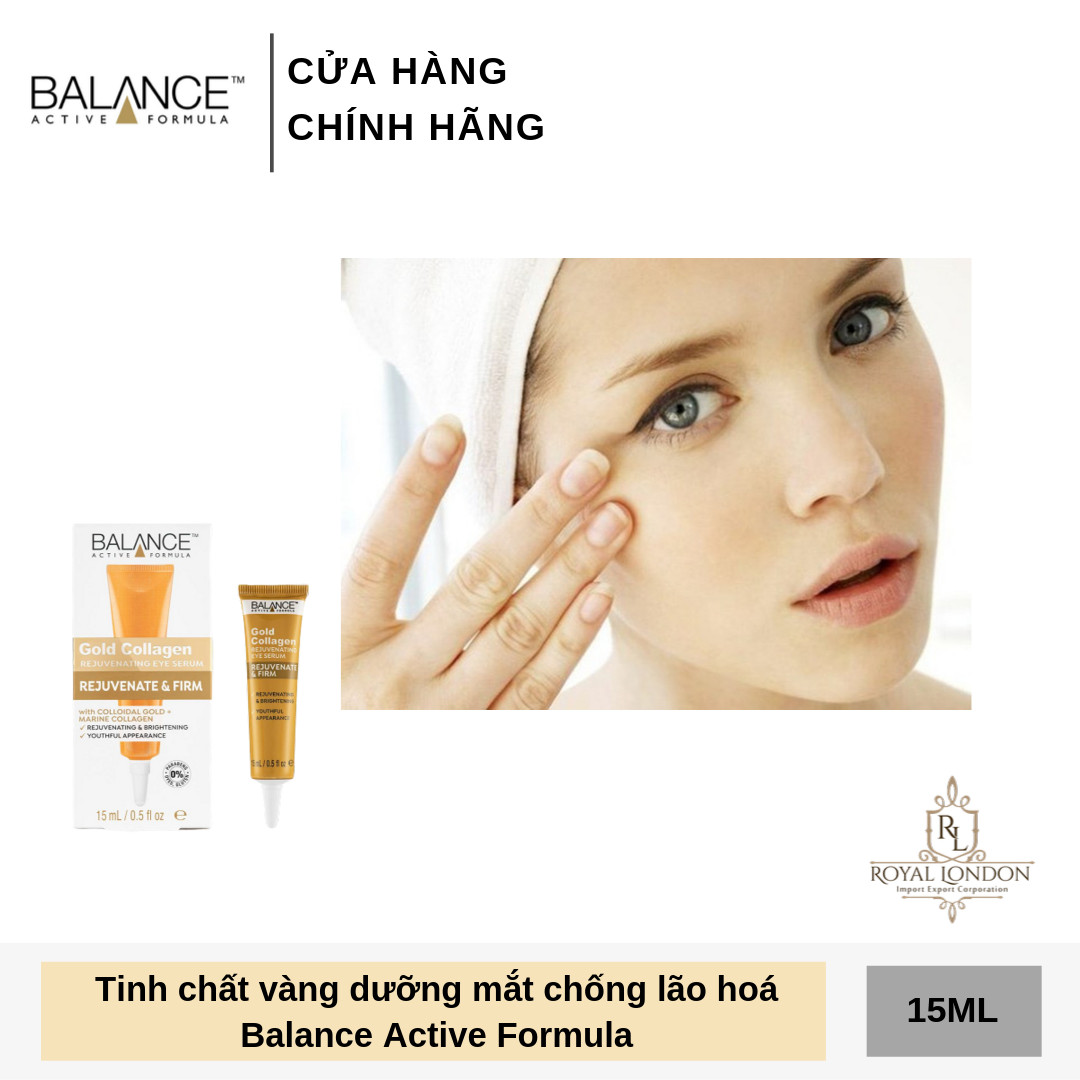 Combo tinh chất Gold Collagen Rejuvenating Balance Active Formula tái tạo trẻ hóa da mặt 30ml và serum mắt gold collagen eye Balance Active Formula làm sáng và căng vùng da mắt 15ml, hàng chính hãng