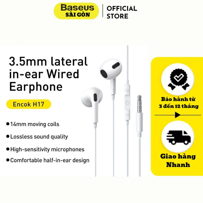 Tai Nghe H17 Baseus Encok 3.5mm lateral in-ear Wired Earphone có dây, chống nước, thể thao, âm thanh cao cấp-Hàng chính hãng