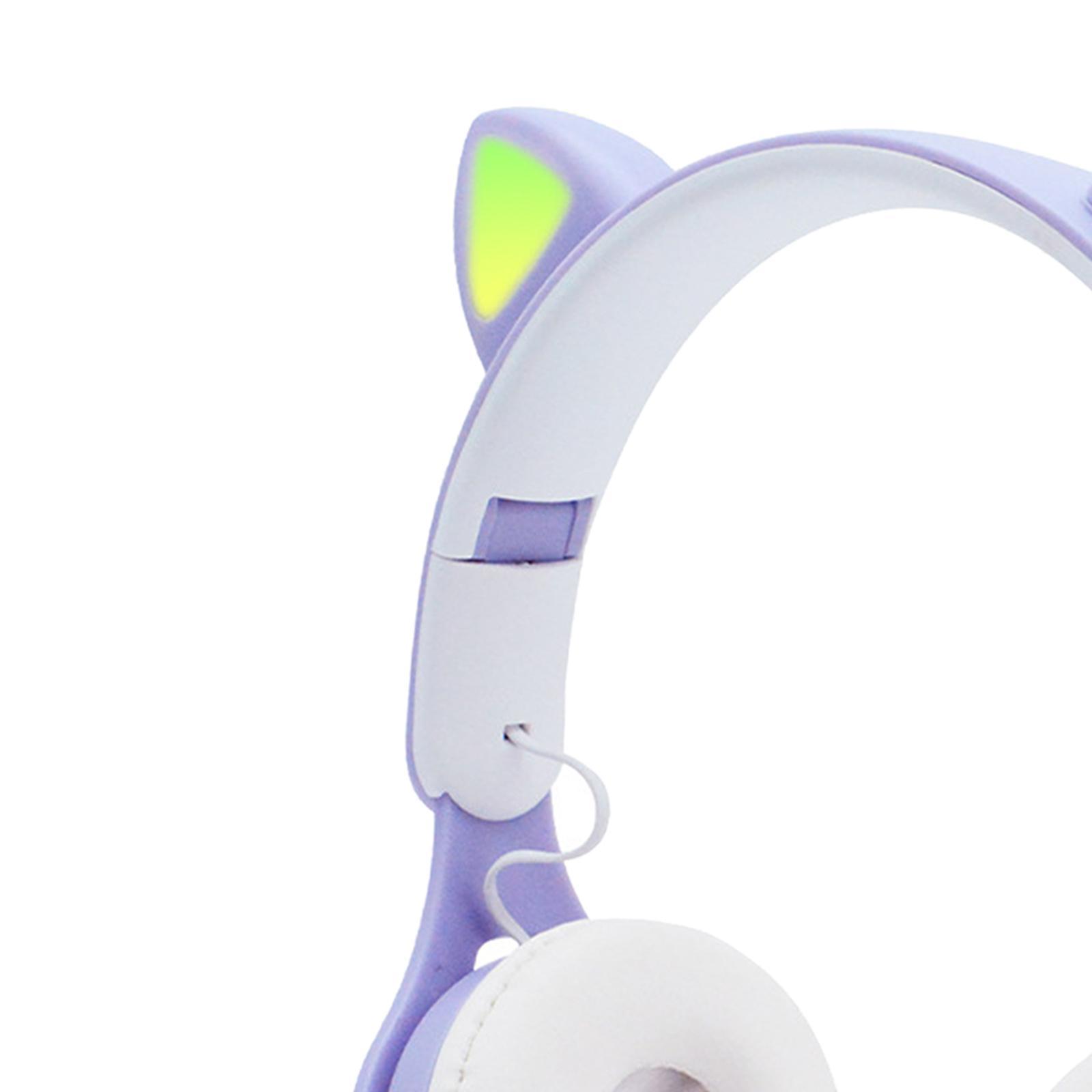 2 Sets Over Ear Cat Ear LED Light Wireless Foldable Headphones with Microphone