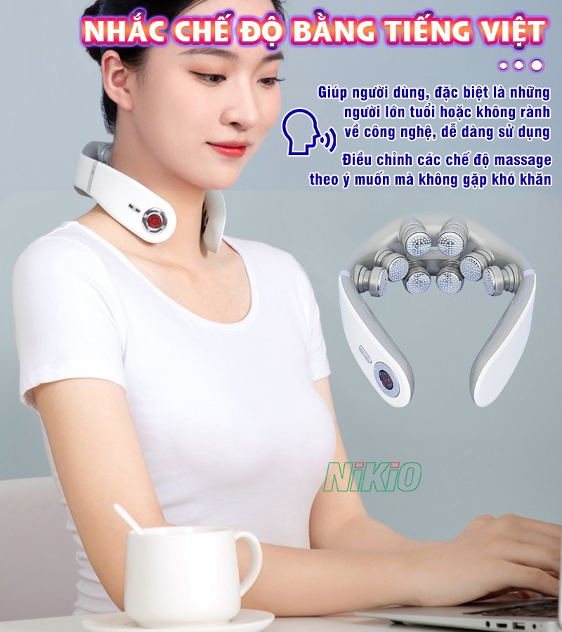 Máy massage cổ xung điện 8D Nikio NK-131 - Rung nóng kết hợp ánh sáng sinh học