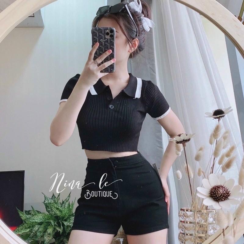 áo polo croptop thun gân mịn siêu hot