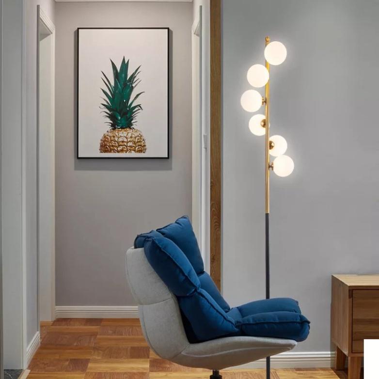 Đèn cây 6 bóng thủy tinh trắng đục - decor - đèn đứng 6 bóng - đèn phong cách Bắc Âu đơn giản dạng xoắn ốc