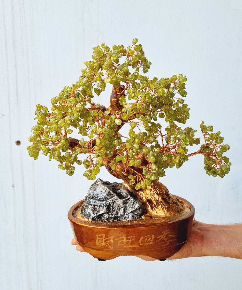 Cây Tài Lộc size 27cm chất đá Peridot xanh lá cây kiểu dáng bonsai