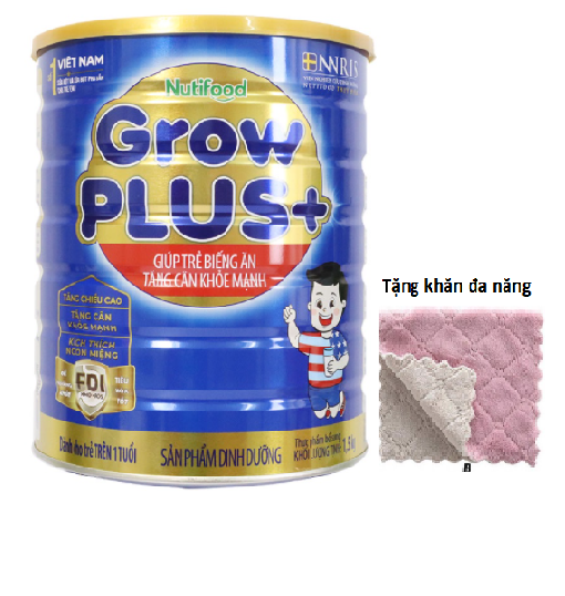 Sữa bột growplus+ xanh loại 1500g của hãng Nutifood giúp trẻ tăng cân-tặng khăn mềm mịn