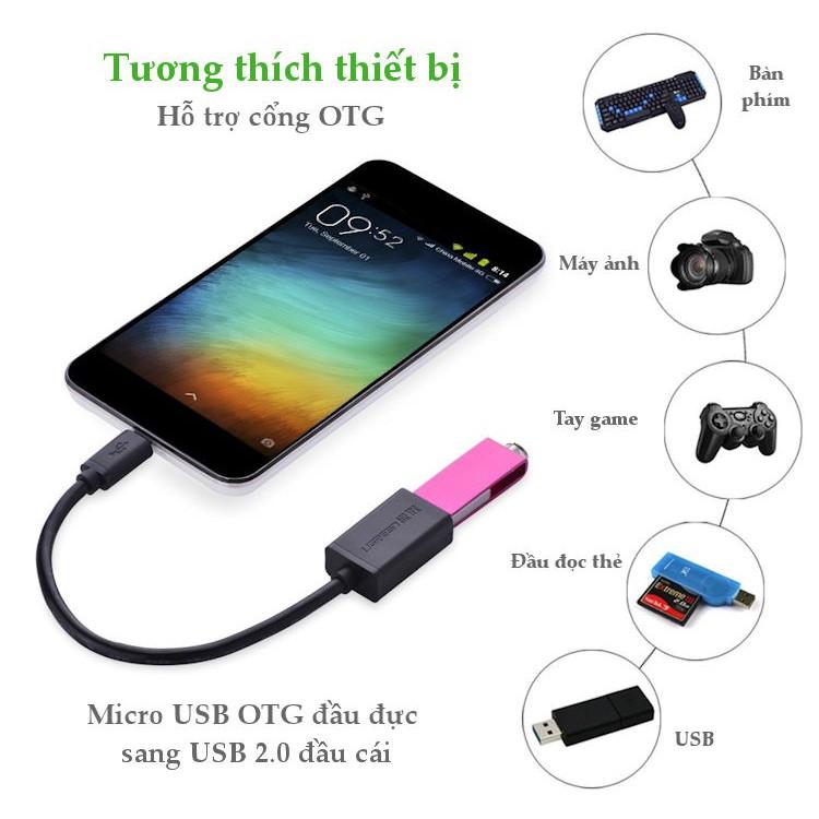 Dây Micro USB 2.0 OTG dạng tròn + dạng dẹt dài 10-12cm UGREEN US133- Hàng chính hãng