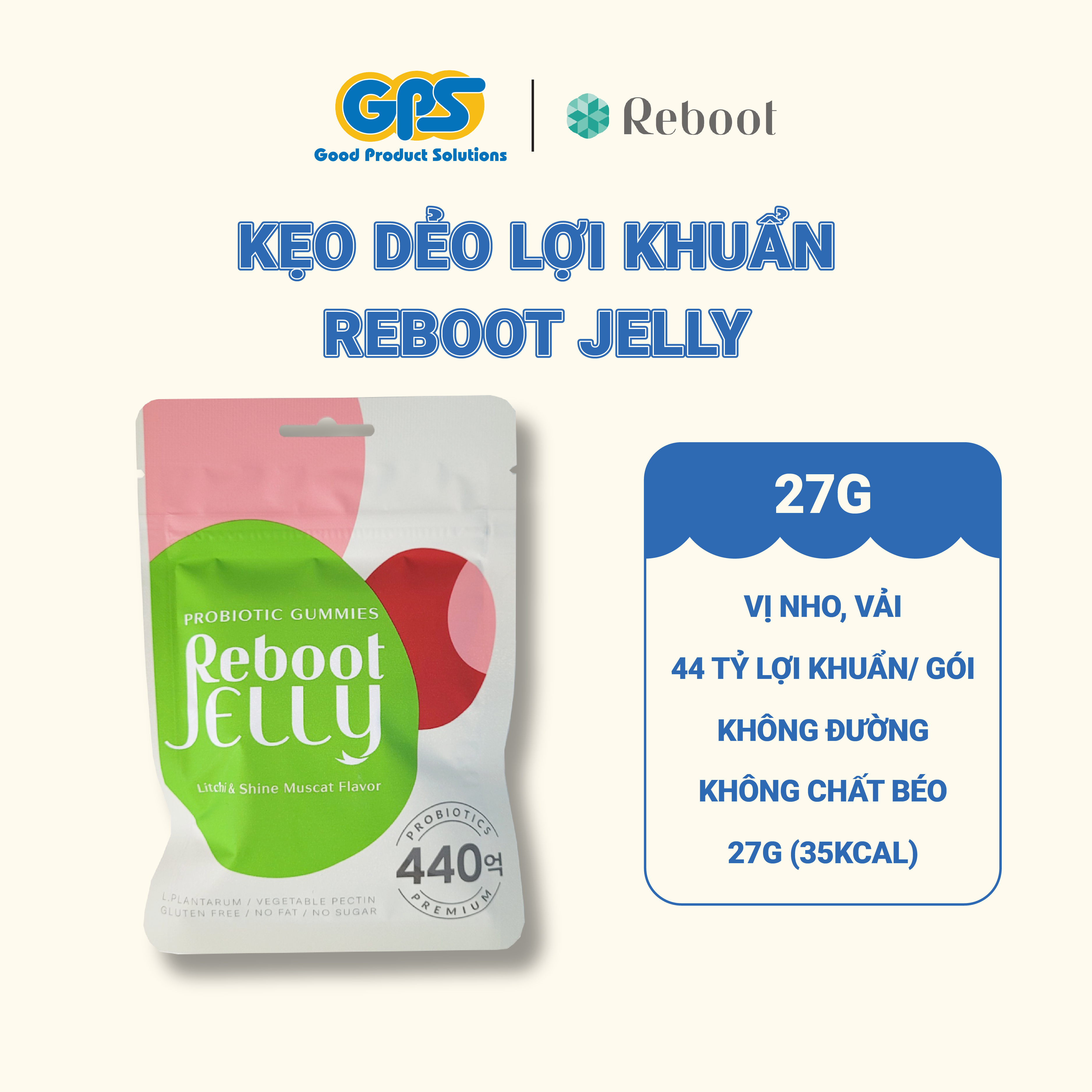 [REBOOT]  KẸO DẺO 44 TỶ LỢI KHUẨN REEBOT JELLY (PROBIOTIC GUMMIES REBOOT JELLY) 27G/GÓI
