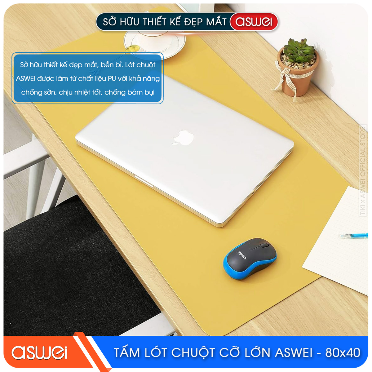 Lót Chuột ASWEI - Pad Chuột MXL800 Extended 80x40 - Miếng Lót Chuột Sử Dụng 2 Mặt Tiện Lợi - Chất Liệu Da Pu Cao Cấp - Tấm Lót Chuột Chống Nhăn, Không Thấm Nước - Hàng Chính Hãng