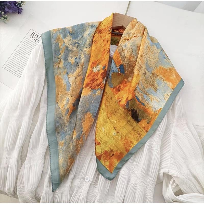 Khăn turban lụa vuông choàng cổ thanh lịch đa năng size 70x70cm