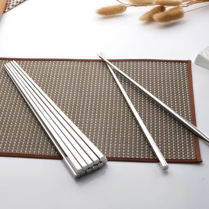 Sét 10 Đôi Đũa Inox #304 Cao Cấp Cán Vuông Trơn