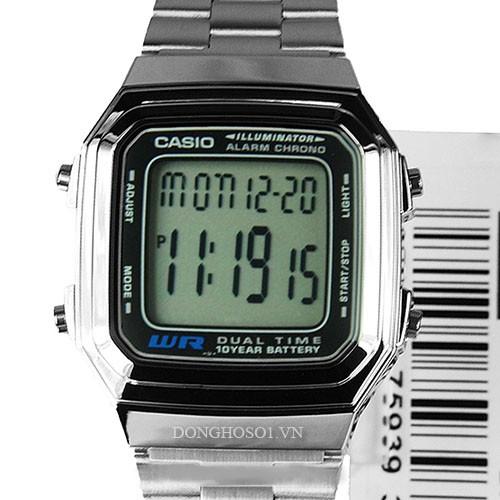 Đồng hồ điện tử Casio chính hãng A178, dây kim loại