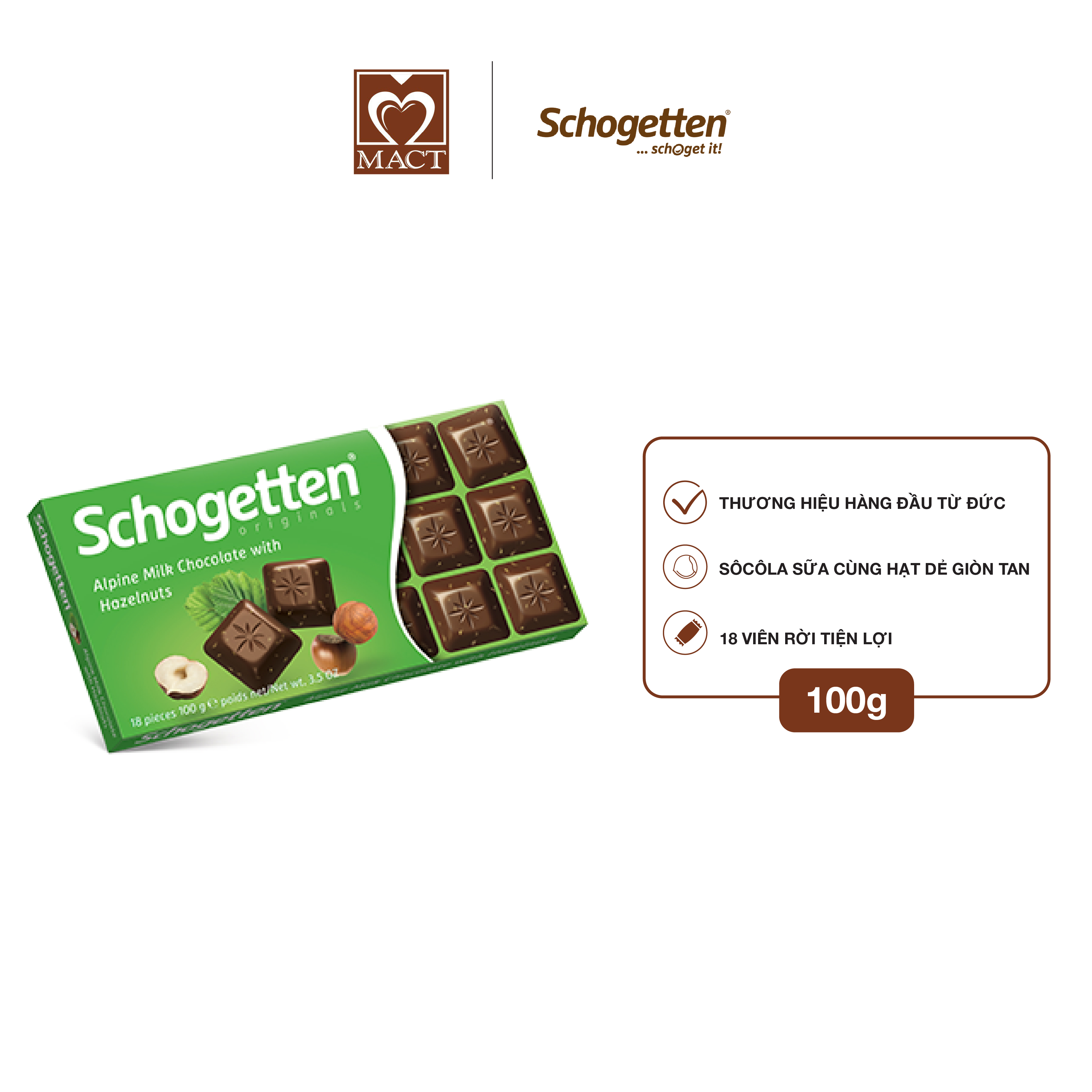 Sôcôla Thanh 13 Vị Schogetten - Hạt Dẻ - 100g