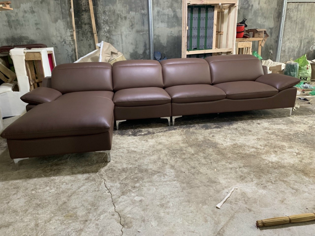 Sofa da Hàn Quốc Juno Sofa 3.1 m x 1.7 m, đầu bật chân inox