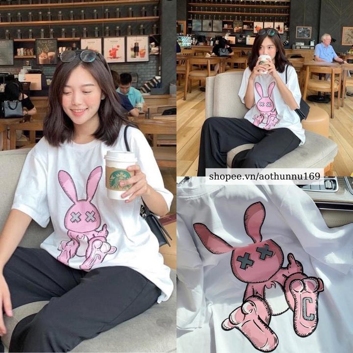 Áo Thun Nữ Unisex Hình Con Thỏ Hồng Đáng Yêu