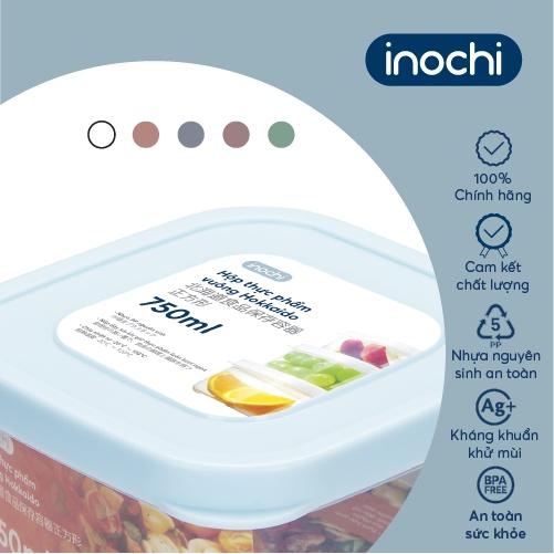 Hộp thực phẩm vuông Inochi - Hokkaido 750ml ThânTrắng trong + Nắp Trắng trong/Xanh/Hồng/Cam