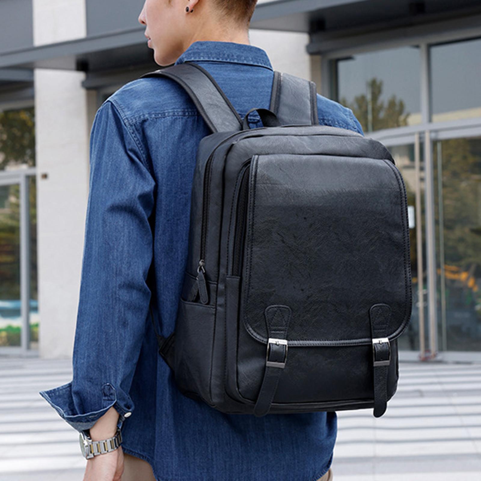 Laptop Backpack Men's PU Leather Backpack for Notebook Bookbag Casual Daypack Rucksack for Hiking Office Travel Work Shopping