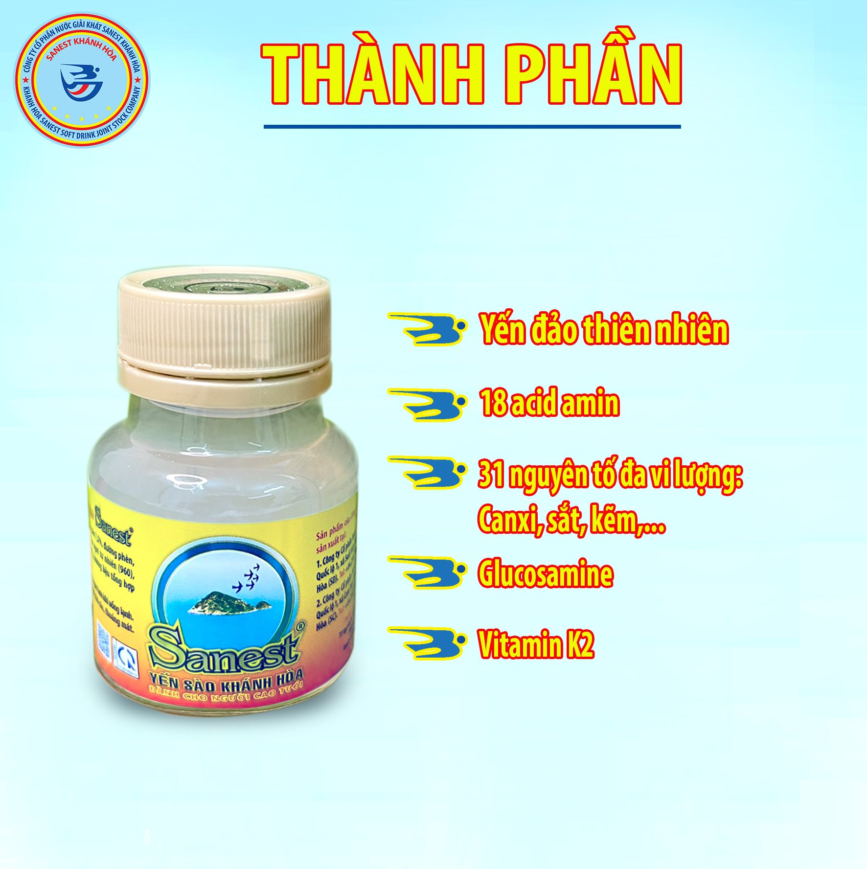 Nước Yến sào Khánh Hòa Sanest dành cho người cao tuổi có đường đóng lọ 70 ml