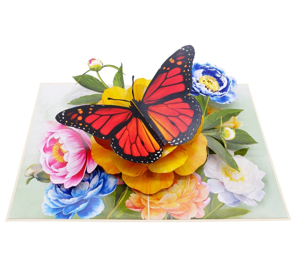 F61 -  Thiệp 3D Bươm Bướm Đỏ &amp; Hoa Mẫu Đơn – Pop Up Card Viethands Giftshop