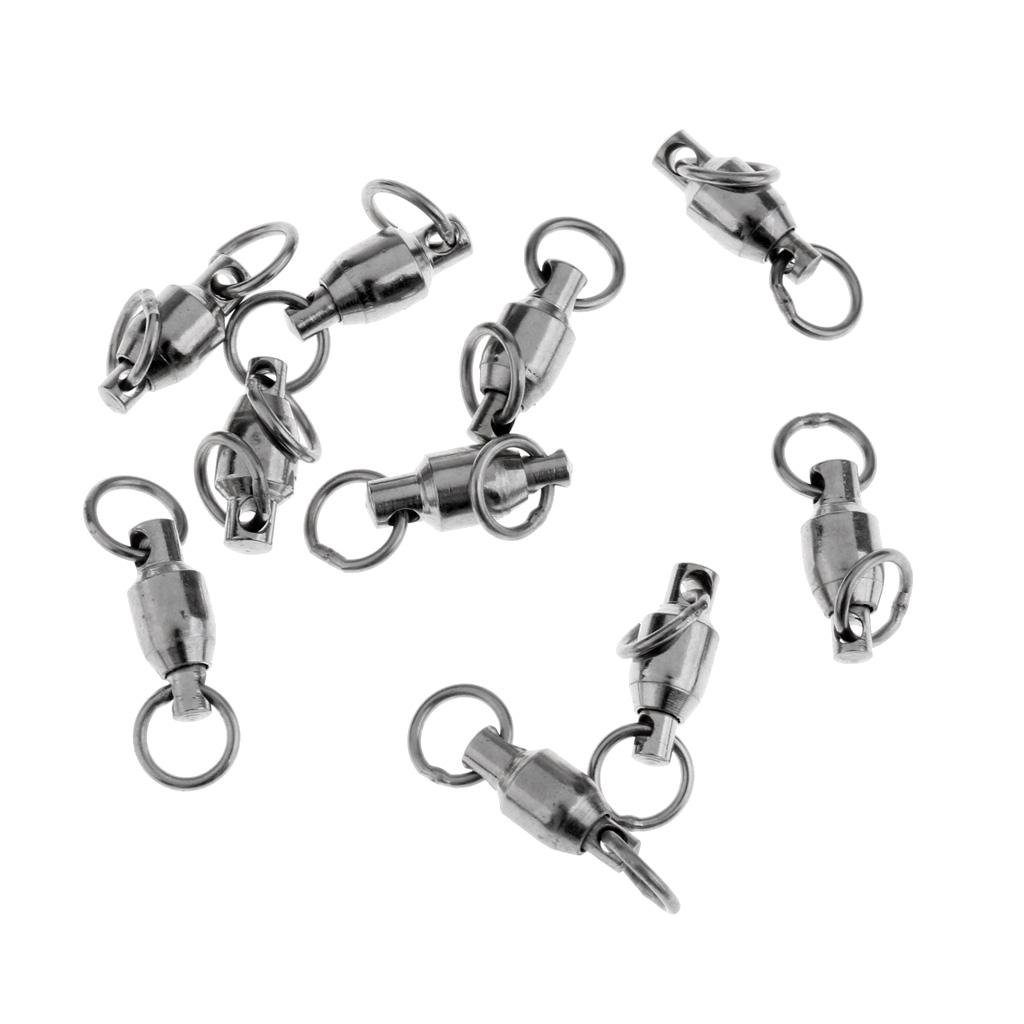 10x Stainless Steel Fishing Ball Bearing Swivel Swivel Solid Rings 2#