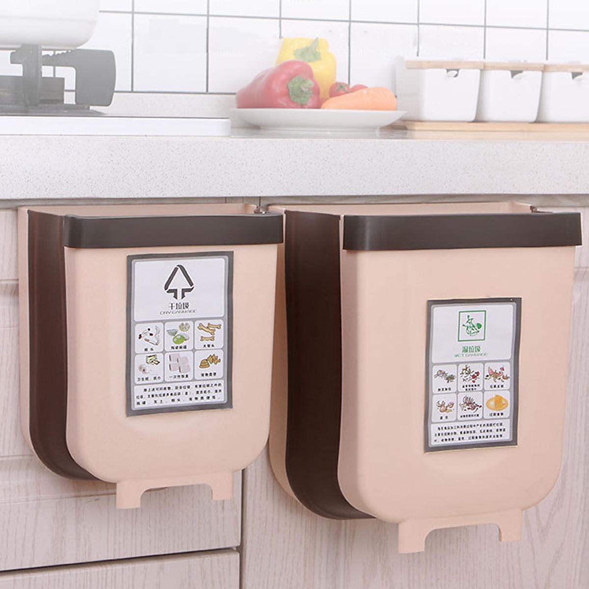 Thùng rác treo cánh cửa bếp thông minh, thùng rác gấp gọn