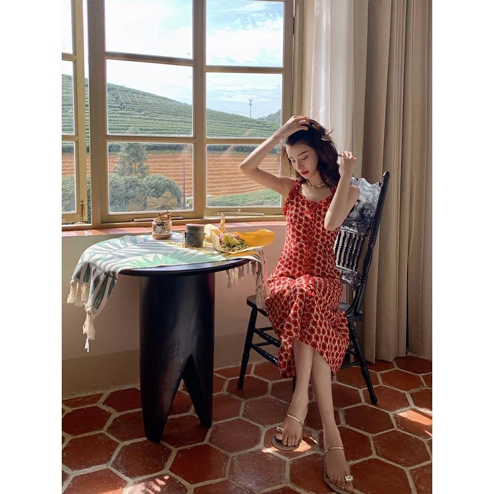 DIYIWEI Tea Break Dress Pháp Vintage Fairy Dress Nhỏ giảm tuổi Pure Sex Wind Sling Dress Nữ 2023 Summer Dress