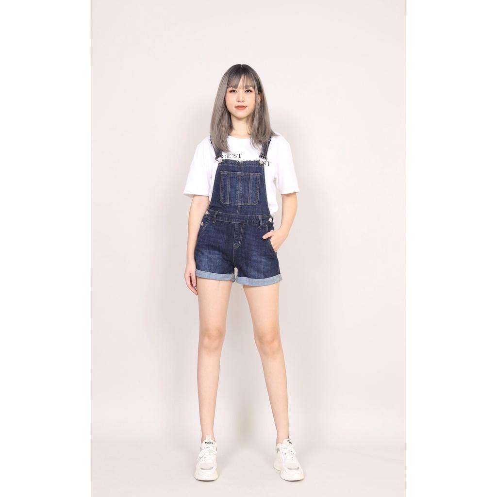 Quần Yếm bò Nữ cơ bản Trơn Túi Trước Ngực CT JEANS