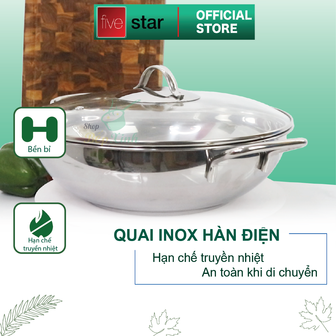 Chảo Xào 3 Đáy Nắp Kính FivestarW32-3DG (32cm)