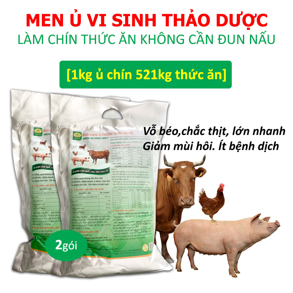 Combo 2 gói BIO-MEN Men ủ thơm thảo dược. Men vi sinh ủ chín thức ăn cho Gia súc, Gia cầm