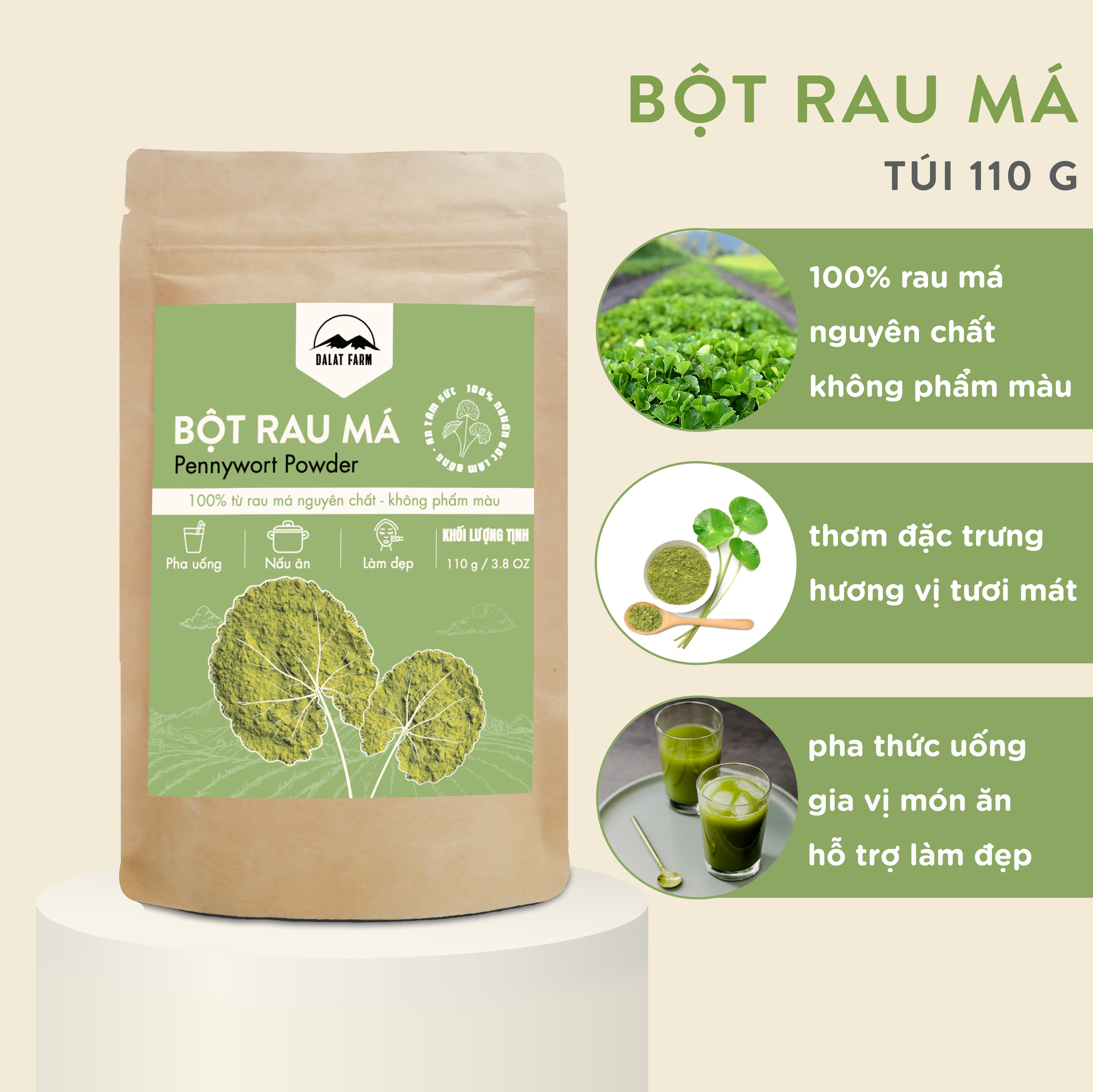 Hình ảnh Bột Rau Má Dalat Farm - Túi 110 g