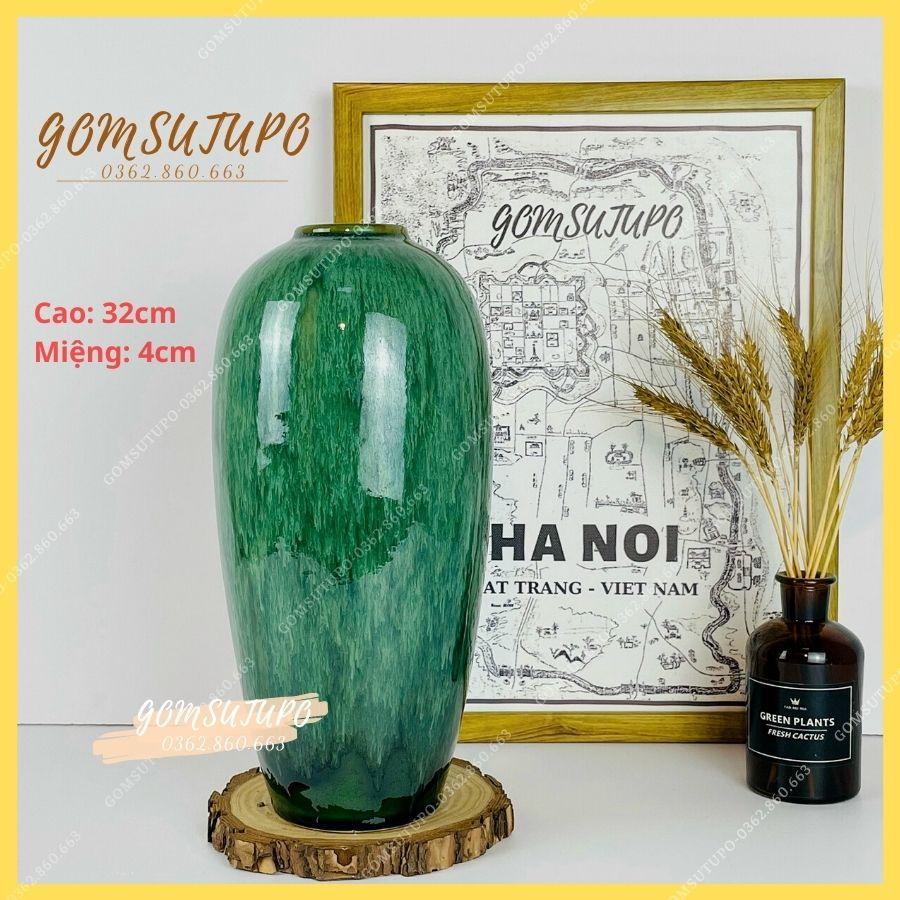 Lọ Hoa Men Hỏa Biến Xanh Rêu 1 - GOMSUTUPO - Bình Hoa Trang Trí Bát Tràng Decor