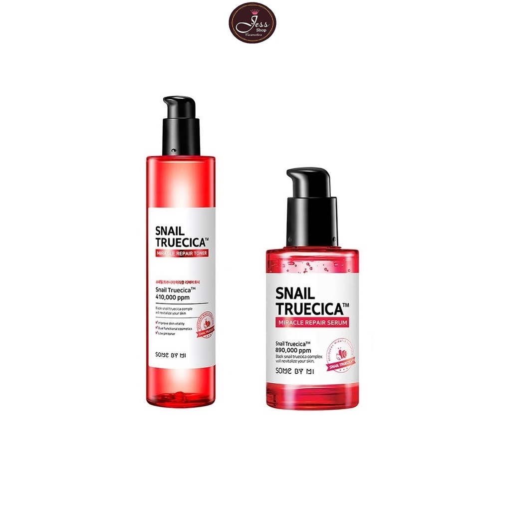 Combo Nước Hoa Hồng + Serum Dưỡng Phục Hồi, Cải Thiện Vết Thâm, Sẹo Some By Mi Snail Truecica Miracle Repair (Toner + Serum)