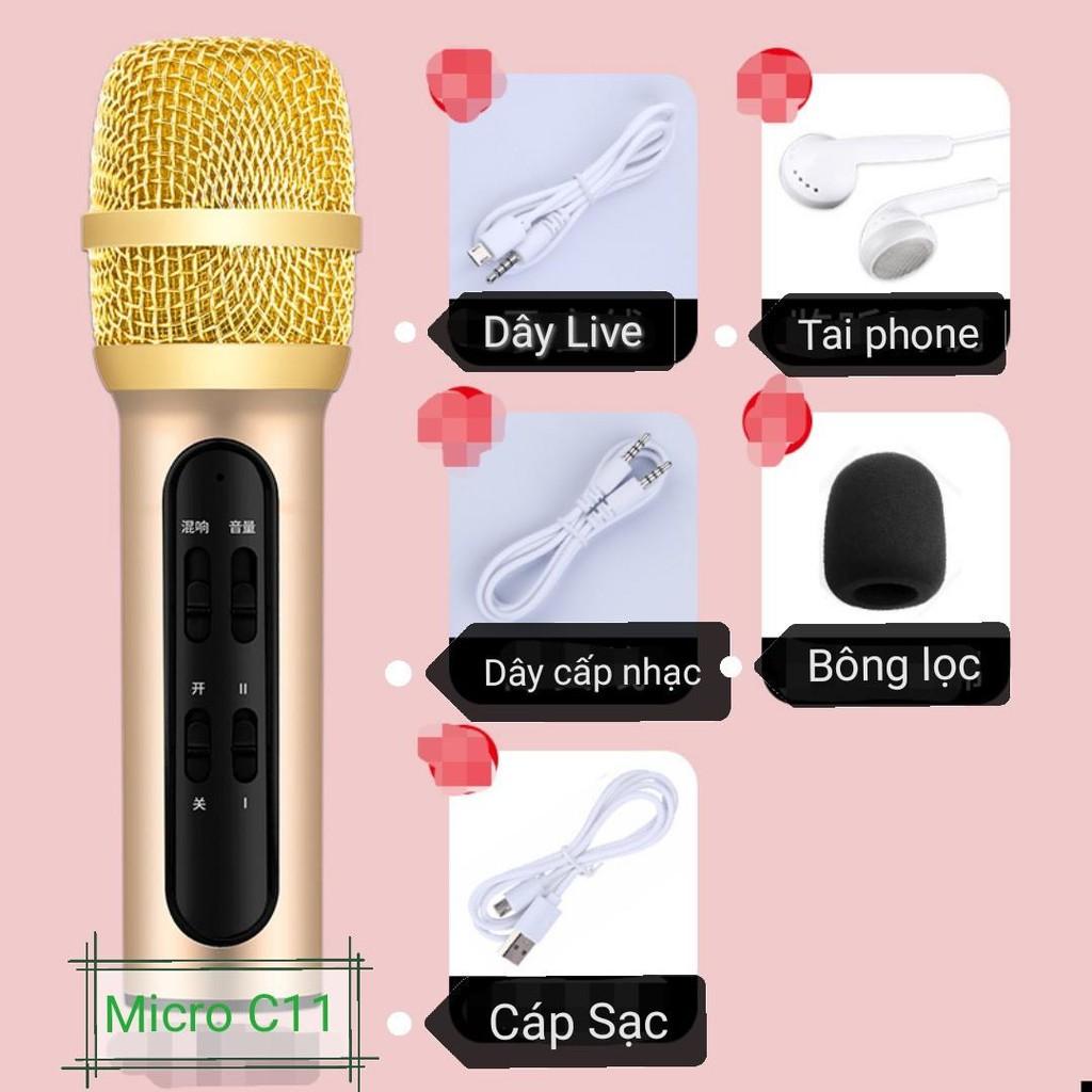 Micro Thu Âm C11 Hàng Loại 1 FREE SHIP Thu Âm , Livestream , Karaoke . Tặng Tai Nghe Kèm Theo Mic