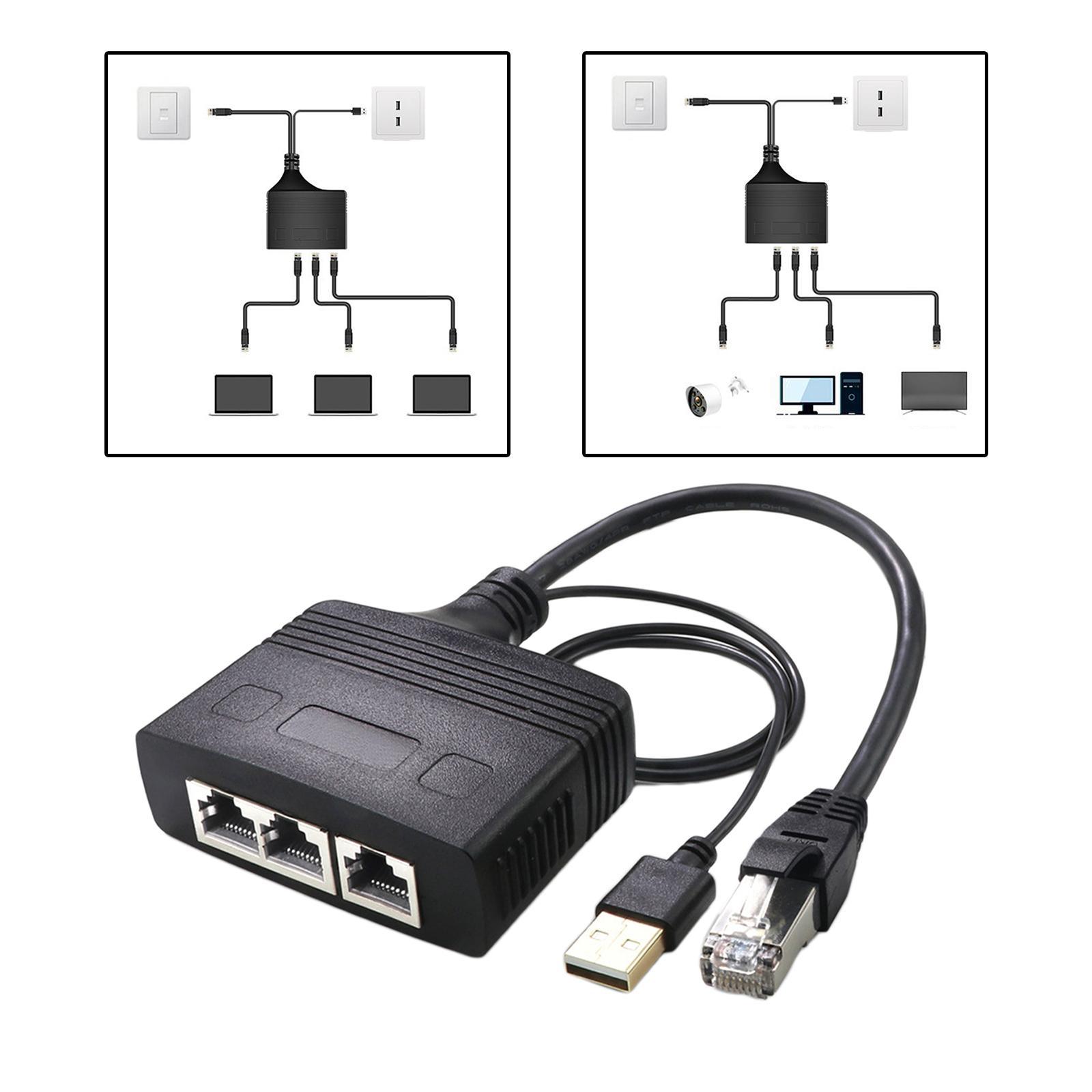 RJ45 Ethernet Splitter,  Port 3 Devices Simultaneous Networking Ethernet Cable Connector for Network Plug Connector ,Lightweight ,Fashion