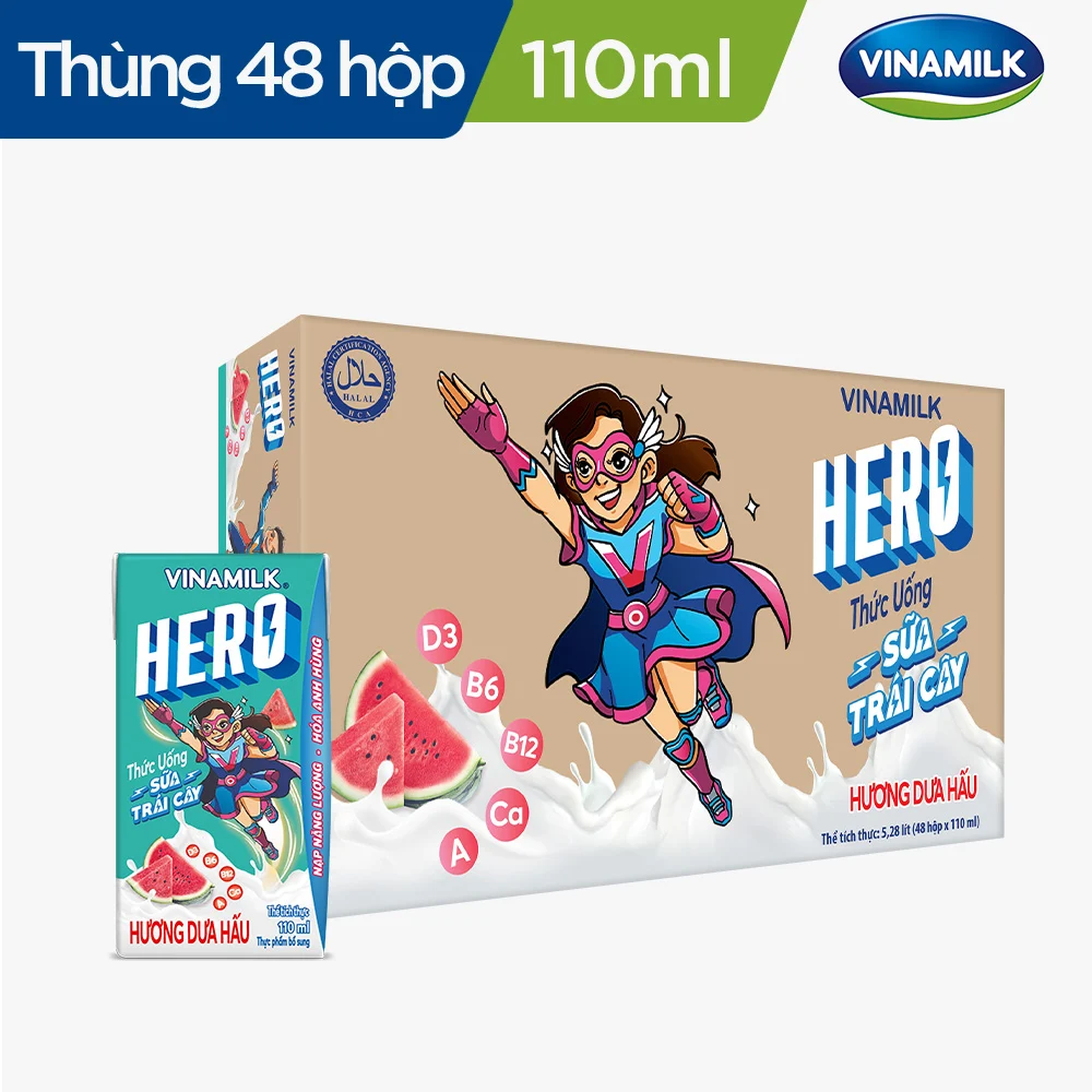 THỨC UỐNG SỮA TRÁI CÂY HERO VỊ DƯA HẤU VINAMILK - HỘP X 110ML