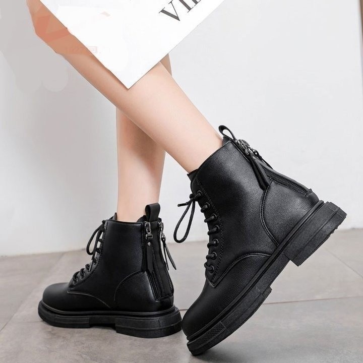 Giày boot nữ cột dây 2 dây kéo sau gót cá tính năng động street style S028