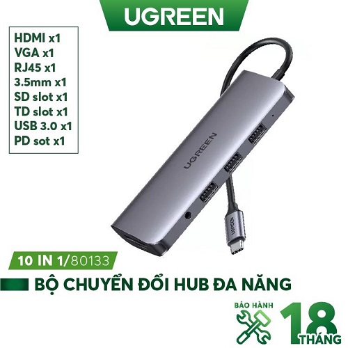 Bộ Chuyển Đổi USB Type C 10 in 1 Ugreen 80133 UGREEN - CHÍNH HÃNG