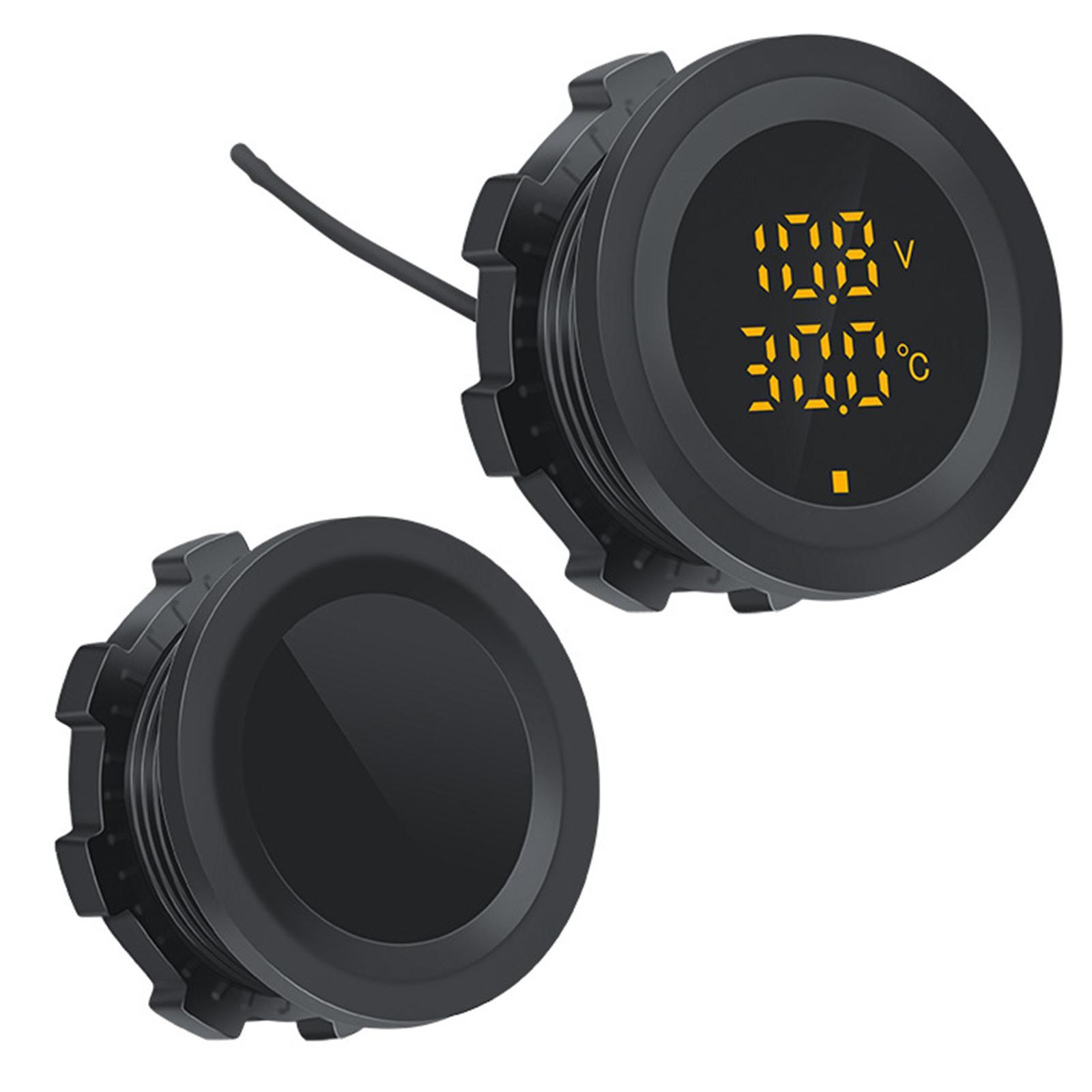 Car Temperature Gauge Voltmeter 12V-24V Tester Convenient Vehicle Repair Parts Round Panel Multipurpose Colorful Display Temp