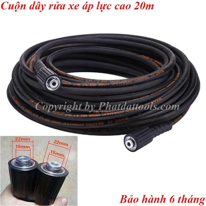 Cuộn dây rửa xe cao áp 20m bố thép siêu bền-Tặng kèm kép đồng nối dây rửa xe