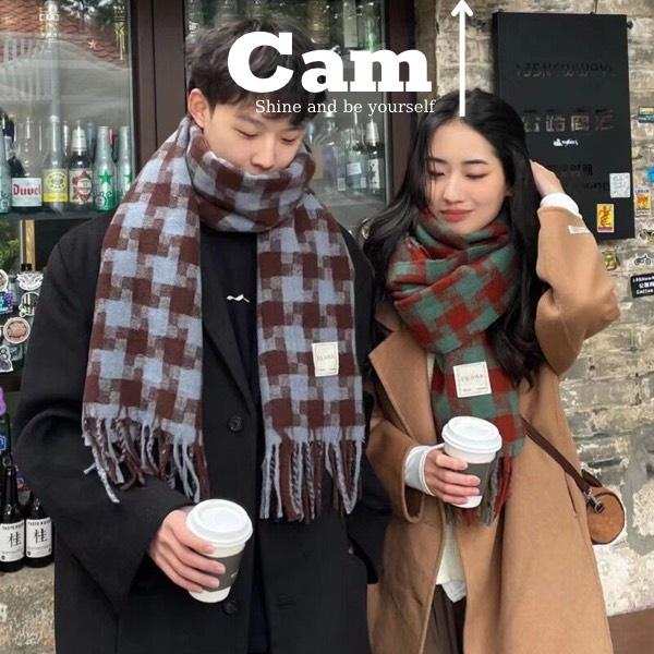 Khăn Len Quàng Cổ Nam Nữ Khăn Len Đôi Quàng Cổ Tặng Quà Noel Khăn Len Quàng Cổ Nam Nữ Khăn Kẻ Caro Hàn Quốc Cam