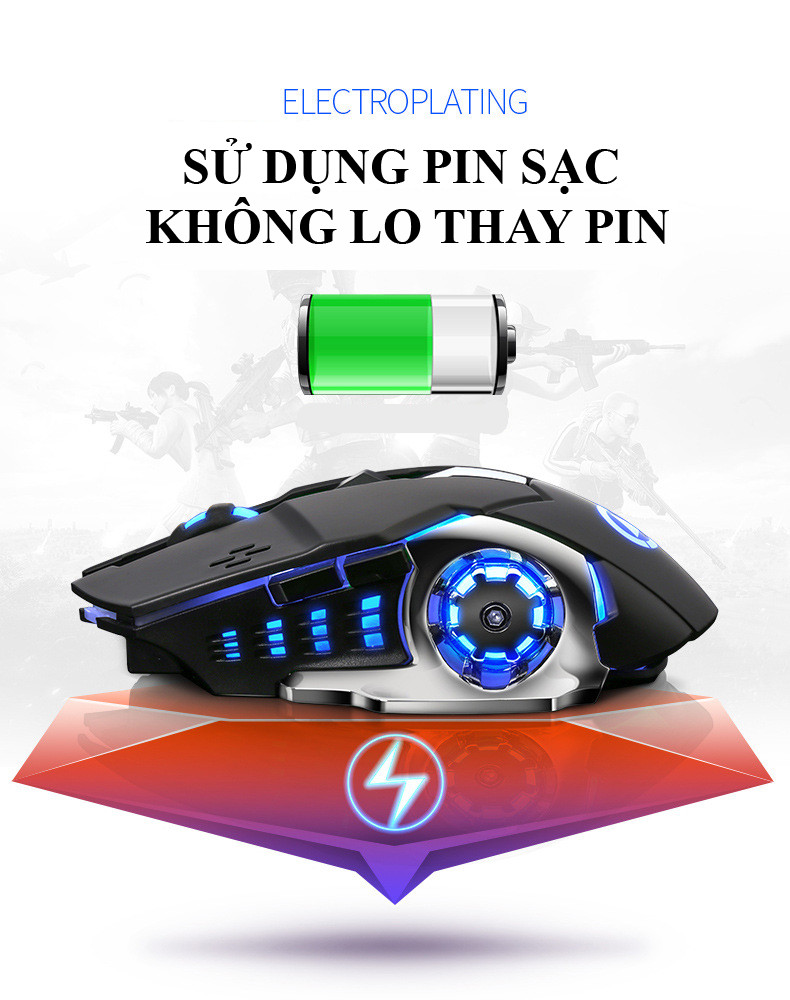 Chuột không dây chuyên game pin sạc A4 Led 7 màu