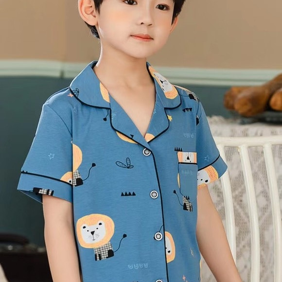 Bộ Pijama cộc tay hình Sư Tử xuất Hàn bé trai 2-14 tuổi