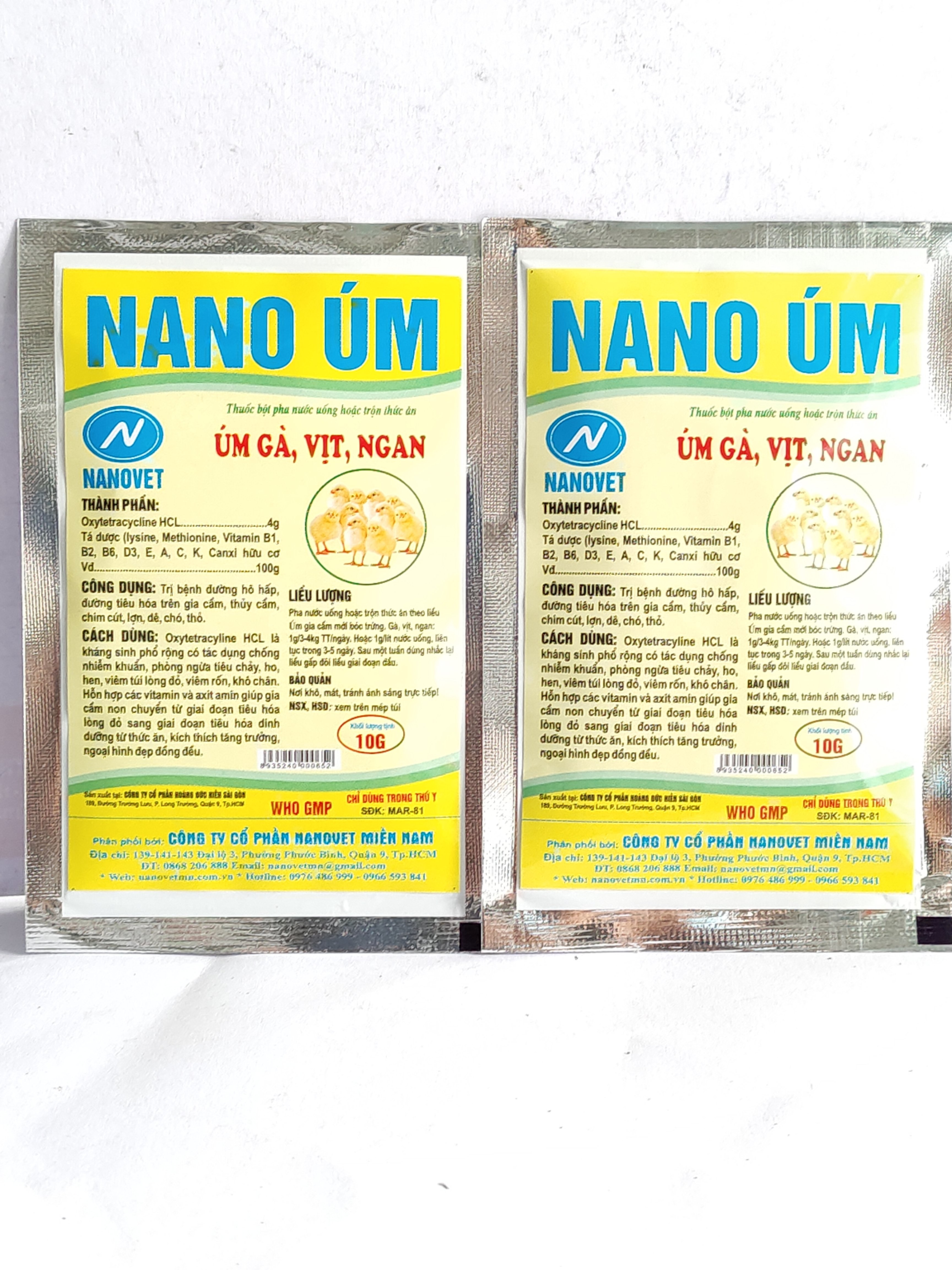 NANO NANO ÚM 10G thuốc bột pha nước uống hoặc trộn thức ăn úm gà, vịt, ngan