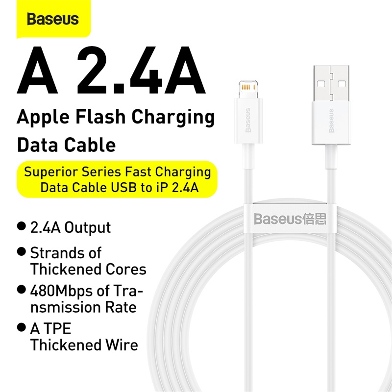 Cáp sạc iPhone Baseus Superior Series Fast Charging Data Cable (2.4A, 480Mbps, Fast charge, ABS/ TPE Cable) -  Hàng Chính Hãng 