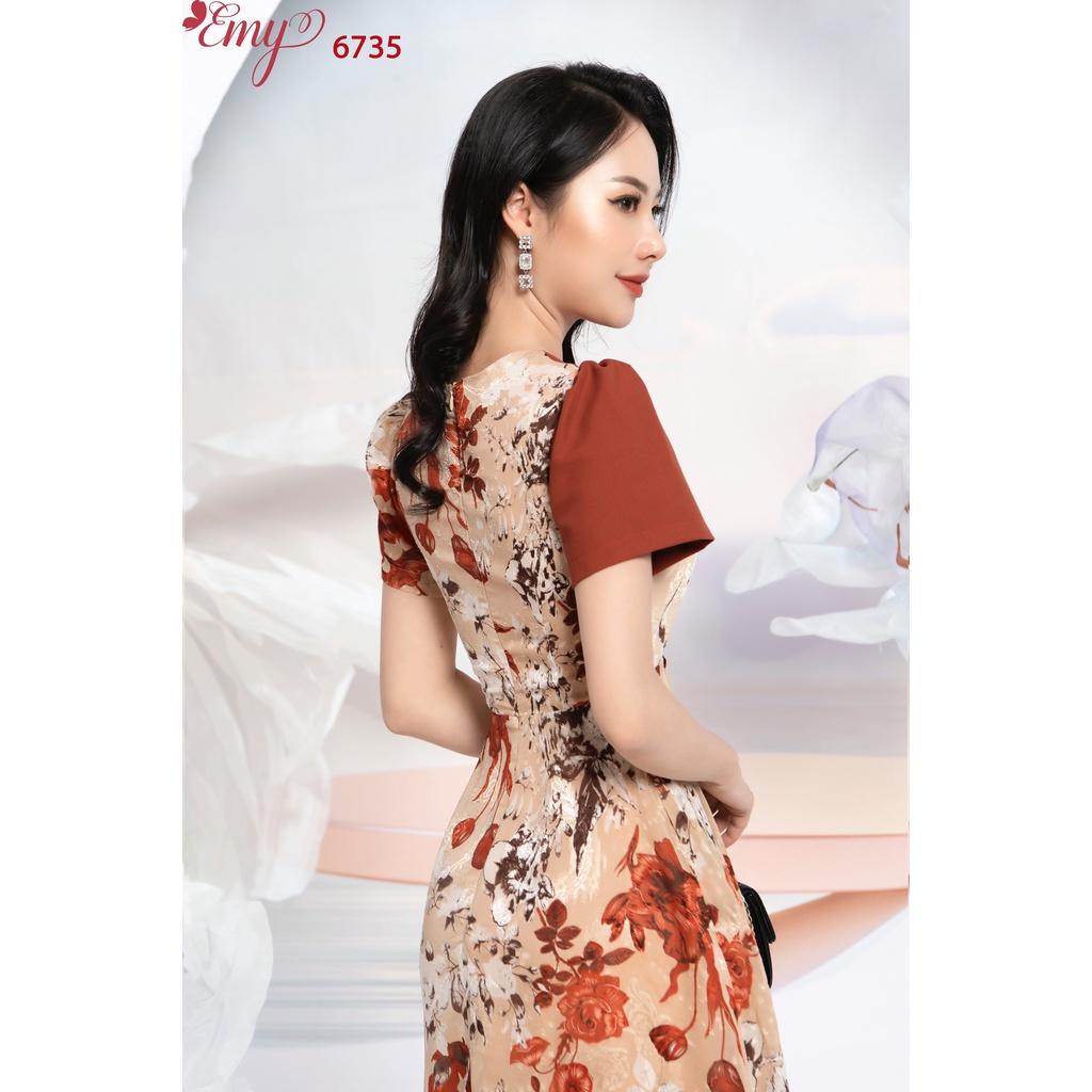 Đầm EMY EM6735 Xòe Midi Cổ Tròn