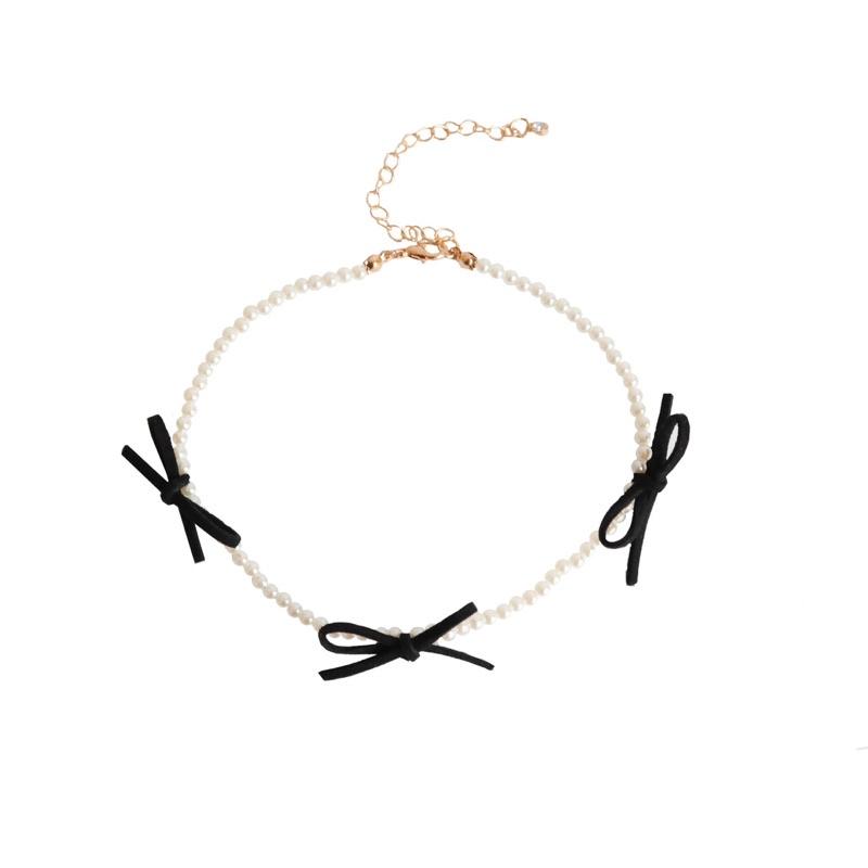 Vòng cổ đính hạt thắt nơ - Choker đính hạt phong cách hàn quốc - Maben