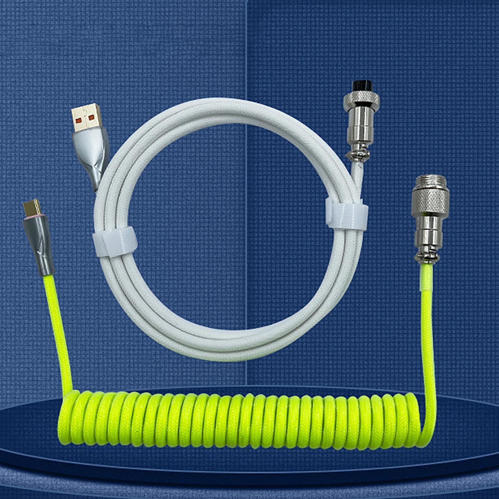 USB to Type C Coiled Cable with Aviation Plug Gaming Extendable for Mechanical Keyboard