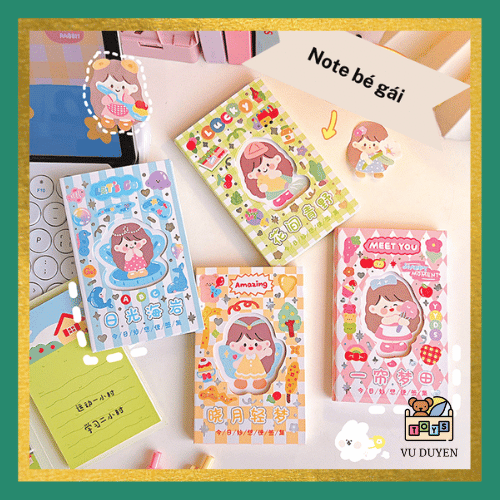 Set quyển giấy note ghi chú phong cách mới dễ thương bé gái cute có kèm sticker