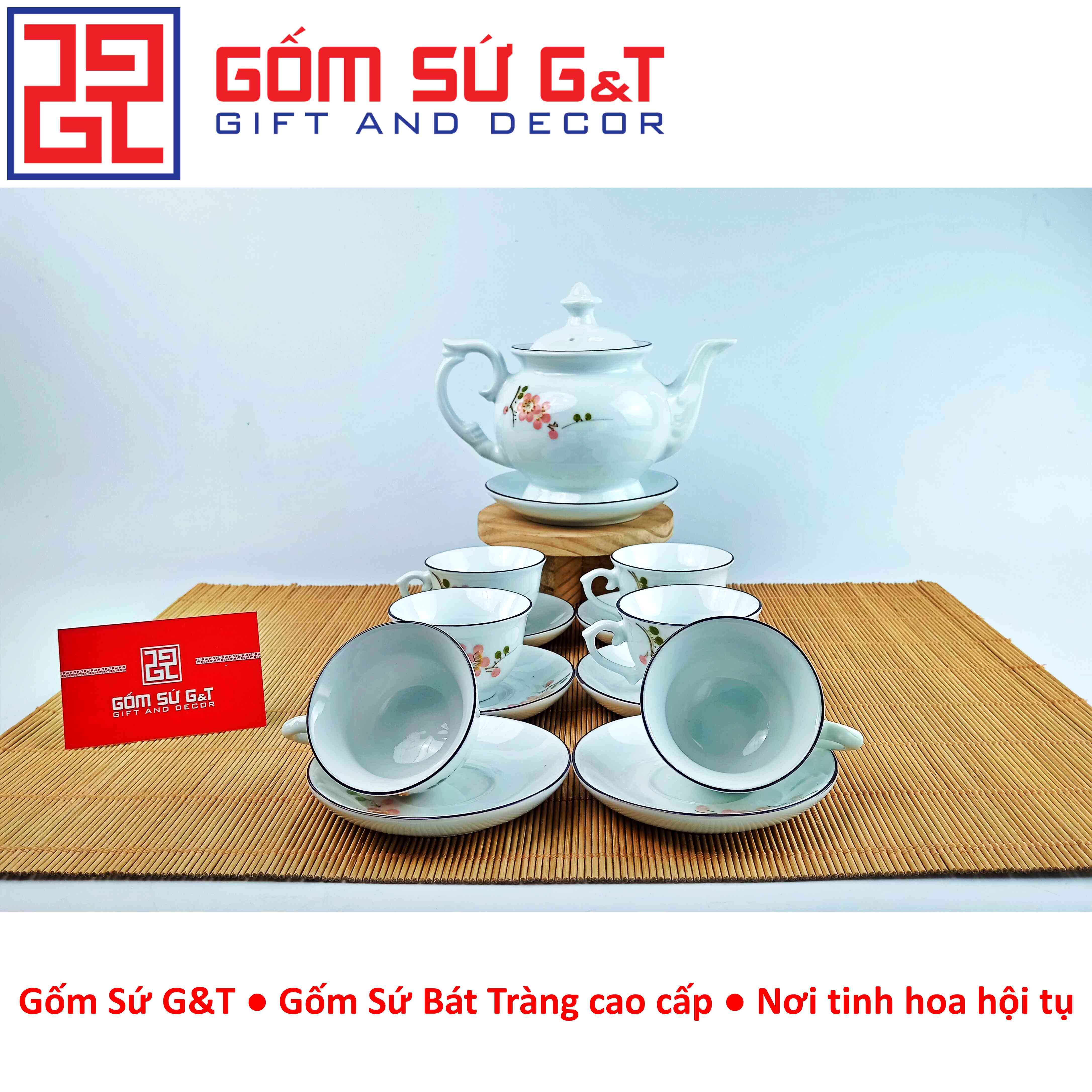 Bộ trà cát tường vẽ hoa đào đỏ Gốm Sứ G&amp;T