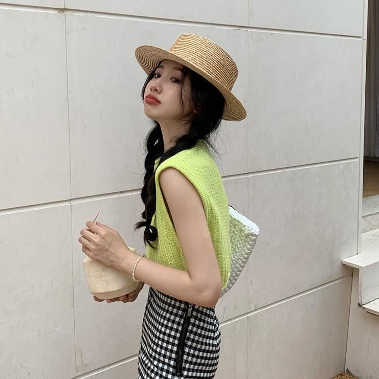 Cocory vn Áo croptop dệt kim không tay màu trơn thời trang Hàn Quốc sành điệu cho nữ